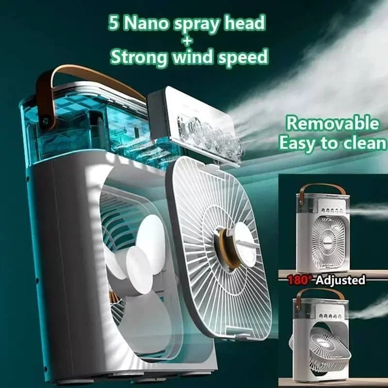Portable Air Conditioner Fan | Usb Electric Fan With Led Night Light, Fine Mist Water