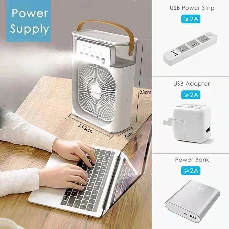 Portable Air Conditioner Fan | Usb Electric Fan With Led Night Light, Fine Mist Water