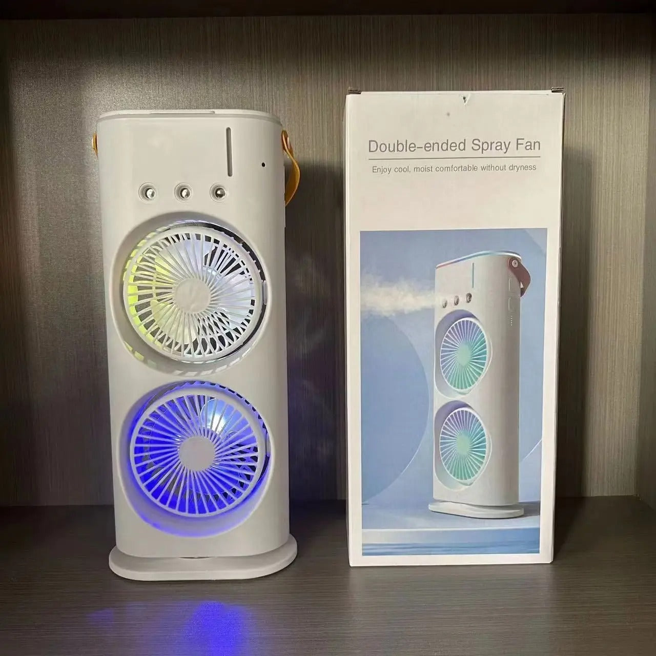 Mini Double Head Mist Fan with LED Light & Humidifier | Portable Air Cooler for Home, Office & Travel