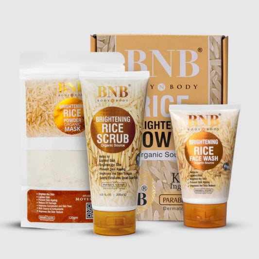 B.N.B Rice Facial Kit 3 in 1 Organic Brightening Glow Korean Face Scrub + Wash + Mask