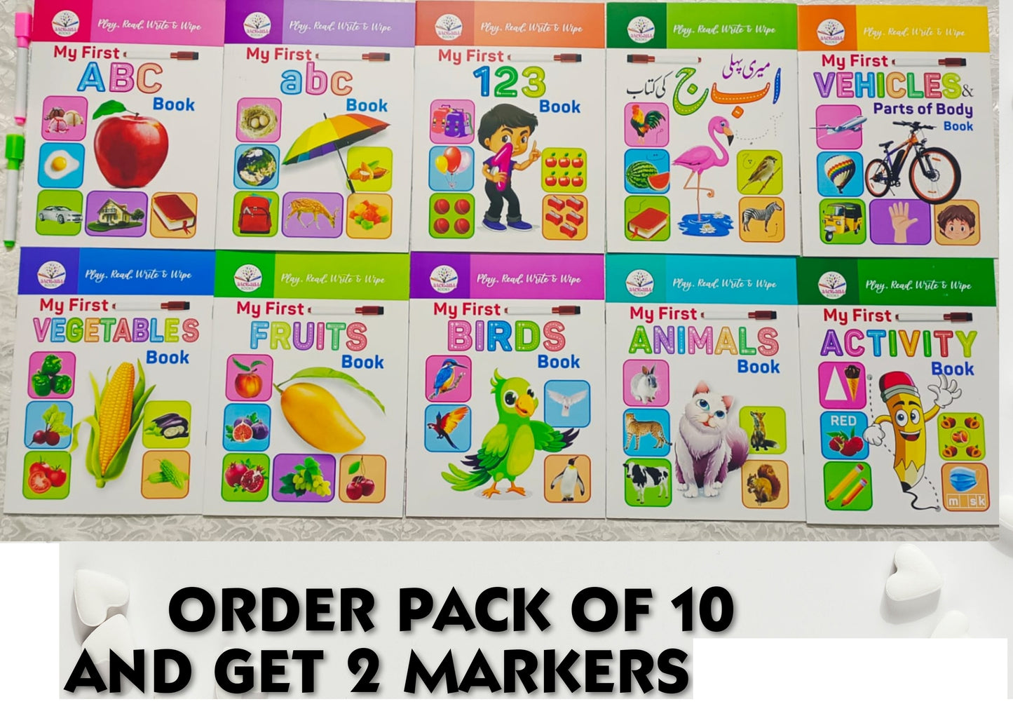 Pack of 10 Pre School Wipe And Clean Books For Your Kids - Reusable Tracing & Writing Activity Workbook for Kids - Kids Books For Early Learning - Reading Books For Kids And Children