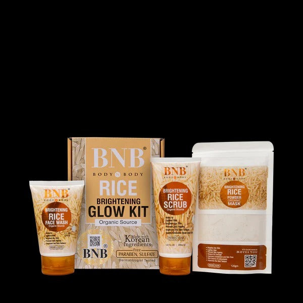 B.N.B Rice Facial Kit 3 in 1 Organic Brightening Glow Korean Face Scrub + Wash + Mask