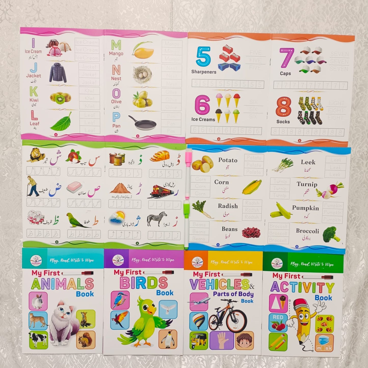 Pack of 10 Pre School Wipe And Clean Books For Your Kids - Reusable Tracing & Writing Activity Workbook for Kids - Kids Books For Early Learning - Reading Books For Kids And Children Shipping Charges Only / 100