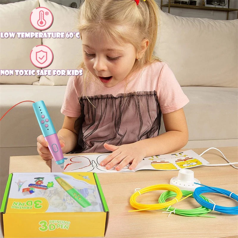 3D Pen for 3D Printing Drawing Pen USB 3D pen plus with safe filament Creative Learning for Children Kids as Toys DIY Arts & Crafts Boy Girls Perfect Gift