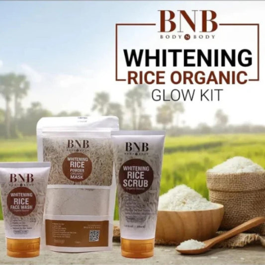 B.N.B Rice Facial Kit 3 in 1 Organic Brightening Glow Korean Face Scrub + Wash + Mask